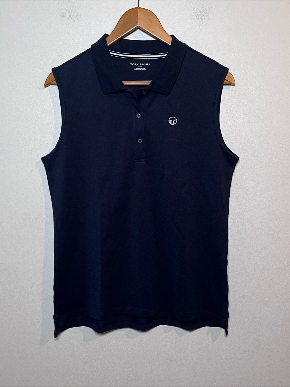 Tory Burch Sport Classic Tech Pique Sleeveless Polo Top Size XL Blue Golf Active